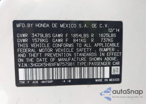 2015 Honda Fit Ex/Ex-L z USA, uszkodzony, nr VIN 3HGGK5H8XFM757981